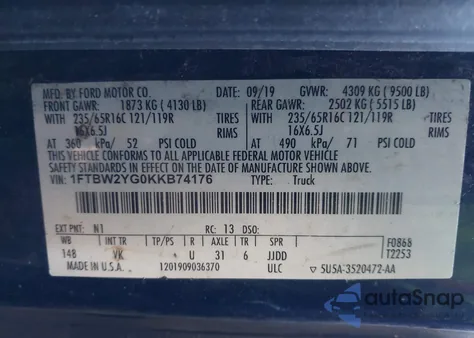 2019 Ford Transit-350 from USA, damaged, VIN 1FTBW2YG0KKB74176